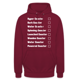 Unisex Hoodie - Achterbahnen Liste - Bordeaux