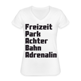Frauen-T-Shirt mit V-Ausschnitt - Freizeitpark Achterbahn Adrenalin - weiß