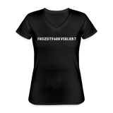 Frauen-T-Shirt mit V-Ausschnitt - Freizeitparkverliebt - Schwarz